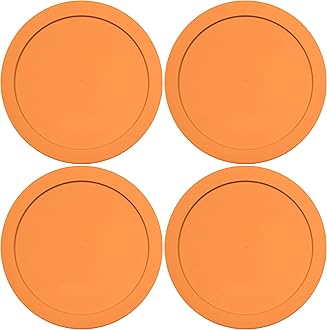 Lids for Pyrex and Anchor Round Glass Containers (4-Cups, Orange-4PK)