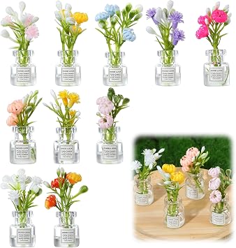 10 Pcs Miniature Flower Dollhouse Plants, 112 Scale Glow in The Dark Glass Vase Flowers, Tiny Plant House Decor for Dollhouses Accessories, Fairy Gardens