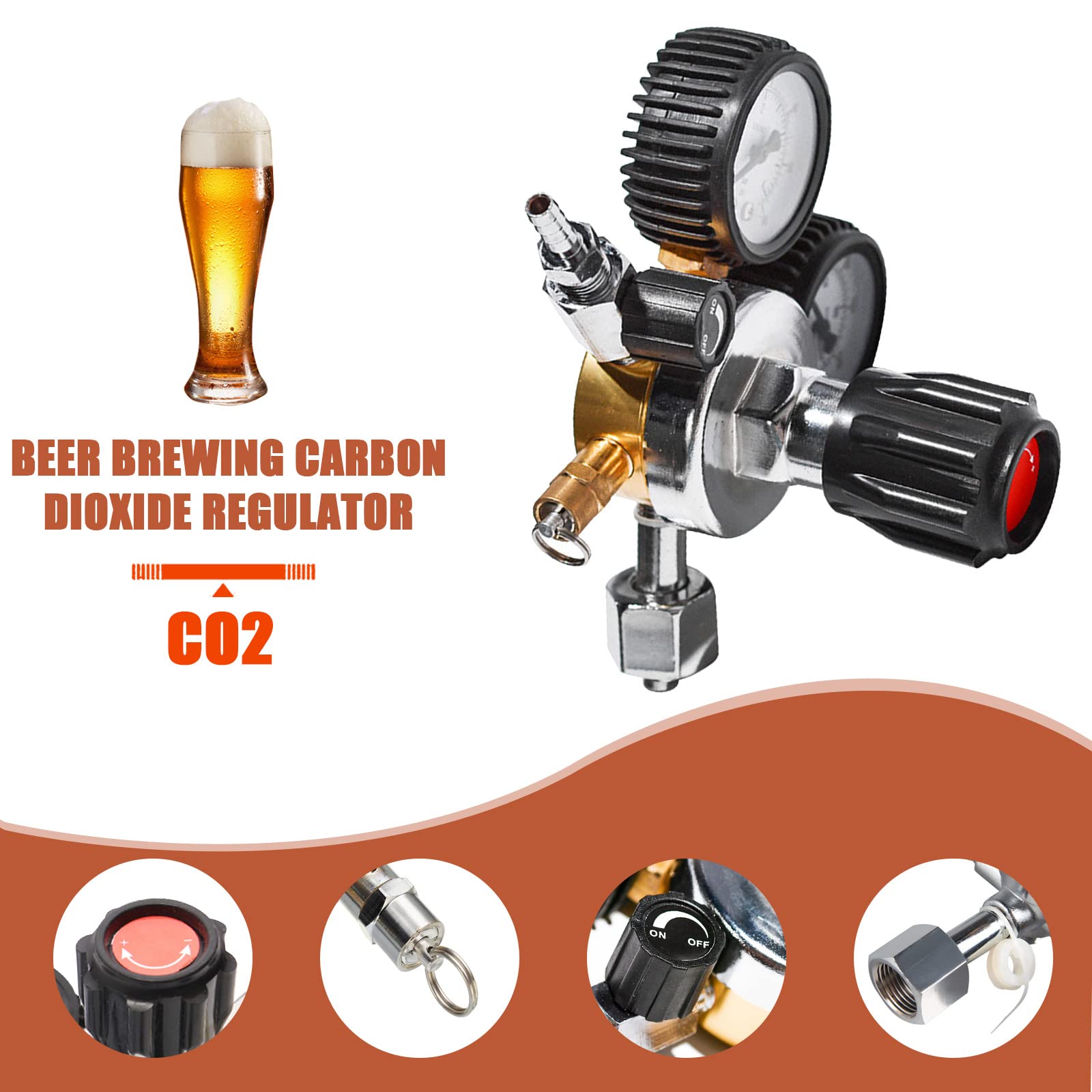 Reductor de presión regulador de presión CO2 dióxido de carbono reductor de presión Dual Manómetro W21.8 R134A A/C Regulador de presión para cerveza, dispensador de cerveza