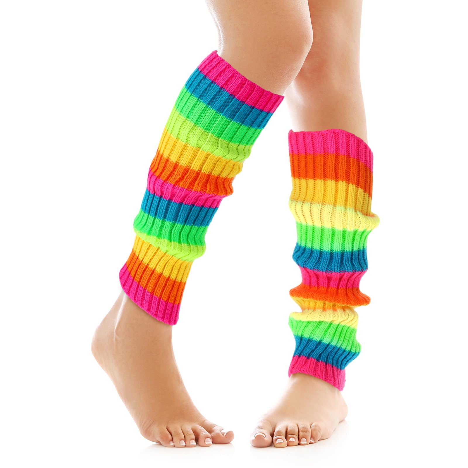Teaaha Rainbow Leg Warmers for Women 80s Style Knit Ribbed Socks for Party Dance Yoga Fitness Accessories