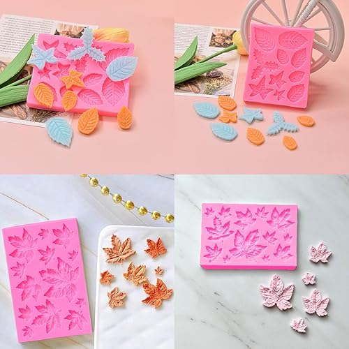 Miniatura 4 de Joinor 2 moldes de silicona para manualidades de azúcar de hoja de arce para decoración de pasteles de chocolate, dulces, decoración de cupcakes,