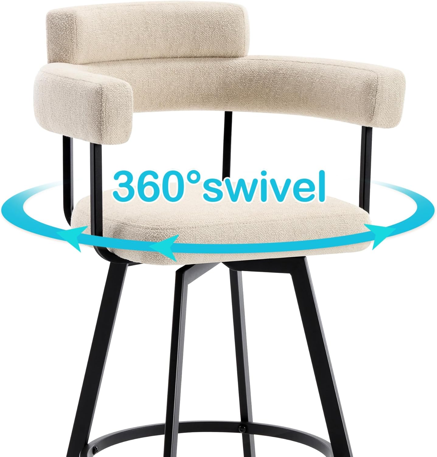 Flouki Swivel Bar Stools with Backs and Arms, Modern Bar Stools Set of 2 for Kitchen Island, 26" Upholstered Linen Counter Height Bar Stools for Kitchen Counter, Dining Room, Beige