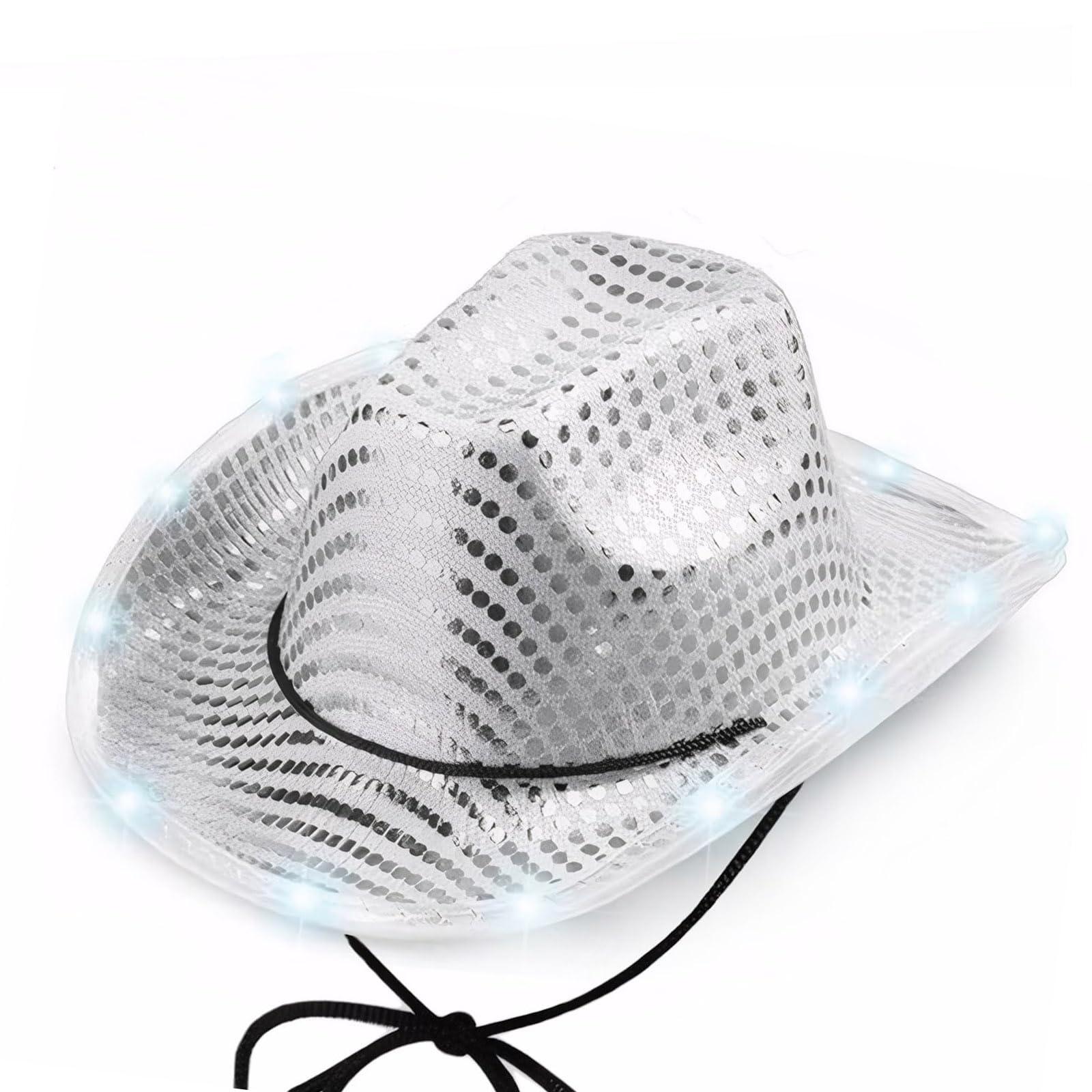 Velorique Cowboy Hat Cowgirl Hat with Sequined Brim Men Women Hats for Bachelorette Party Halloween
