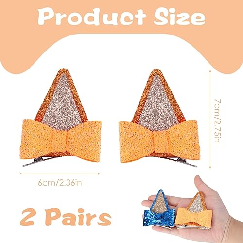Miniatura 2 de 2 pares de pinzas para el pelo de orejas azules para niñas y niños, adorables accesorios de pasadores de pelo con lazo, decoraciones de fiestas de