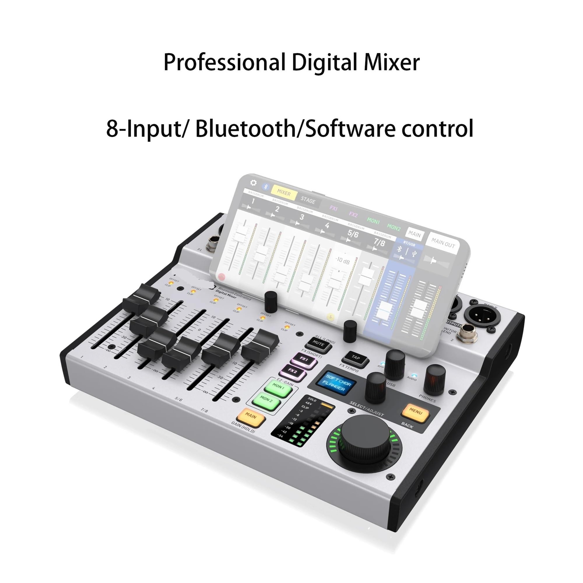 8-wejściowy Mikser Cyfrowy Z Mikserem Bluetooth Procesor Audio I Sterowanie Za Pomocą Aplikacji 2 Procesory FX I Interfejs USB/audio