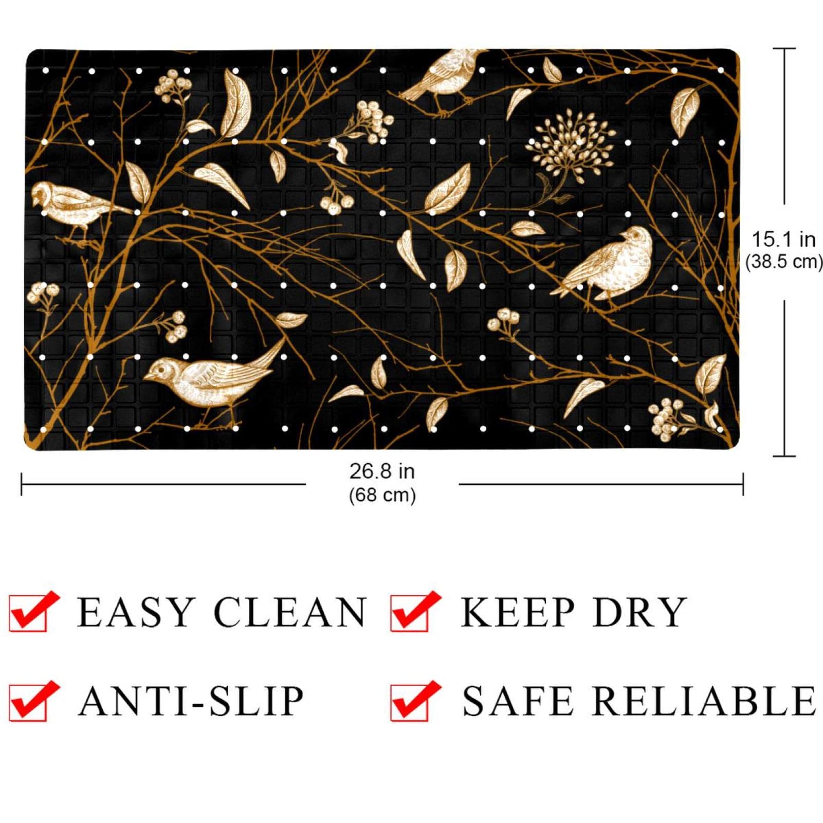 Rutschfeste Badematten für Badezimmer, Motiv: Kunstvögel, rechteckig, maschinenwaschbar, 39 x 70 cm