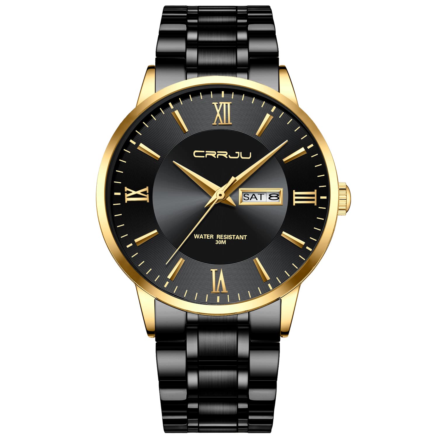 CRRJU Men's Fashion Luxury Stainless Steel Watches for Men Business Auto Date Chronograph Analog Quartz Wristwatches