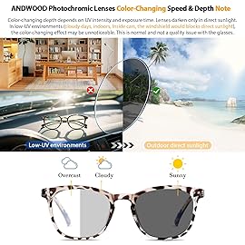 ANDWOOD Photochromic Sunglasses for Women Men UV Protection Blue Light Blocking Glasses Computer Filter Bluelight Blocker Anti Blue Ray