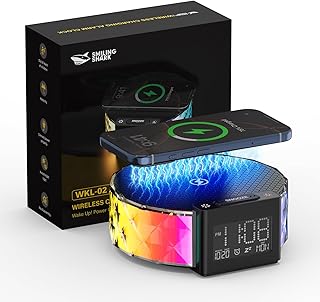 Smiling Shark Alarm Clock Light, Smart Alarm Clock Lamps Wireless Charger with 3 Levels and RGB Lighting Touch Control Amb…