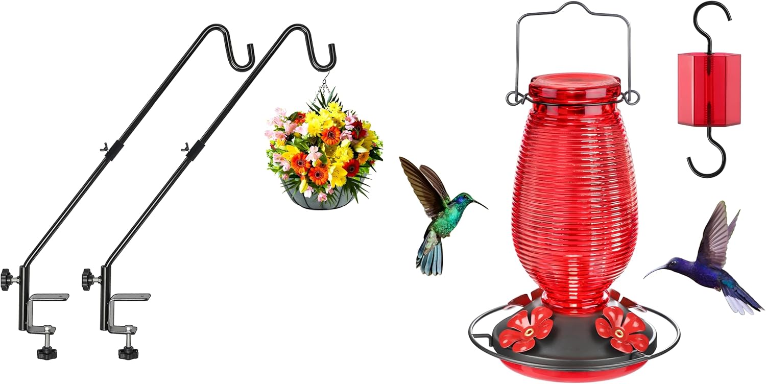 FEED GARDEN Hummingbird Feeder Blue 1 Pack +Plant Hanger 2 Pack Bundle