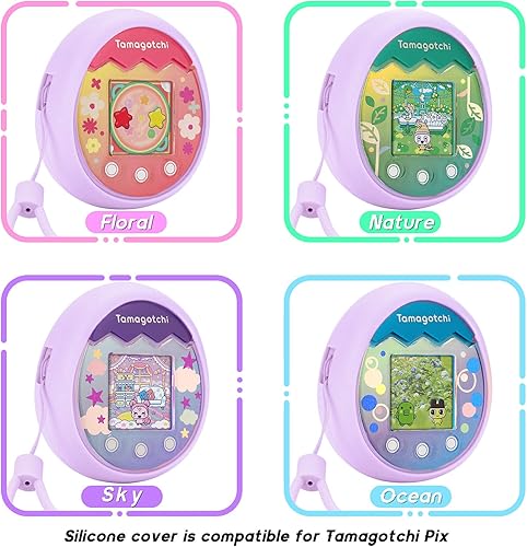 Miniatura 8 de MGZNMTY Funda de silicona compatible con máquina virtual Tamagotchi Pix para mascotas con correa de mano rosa