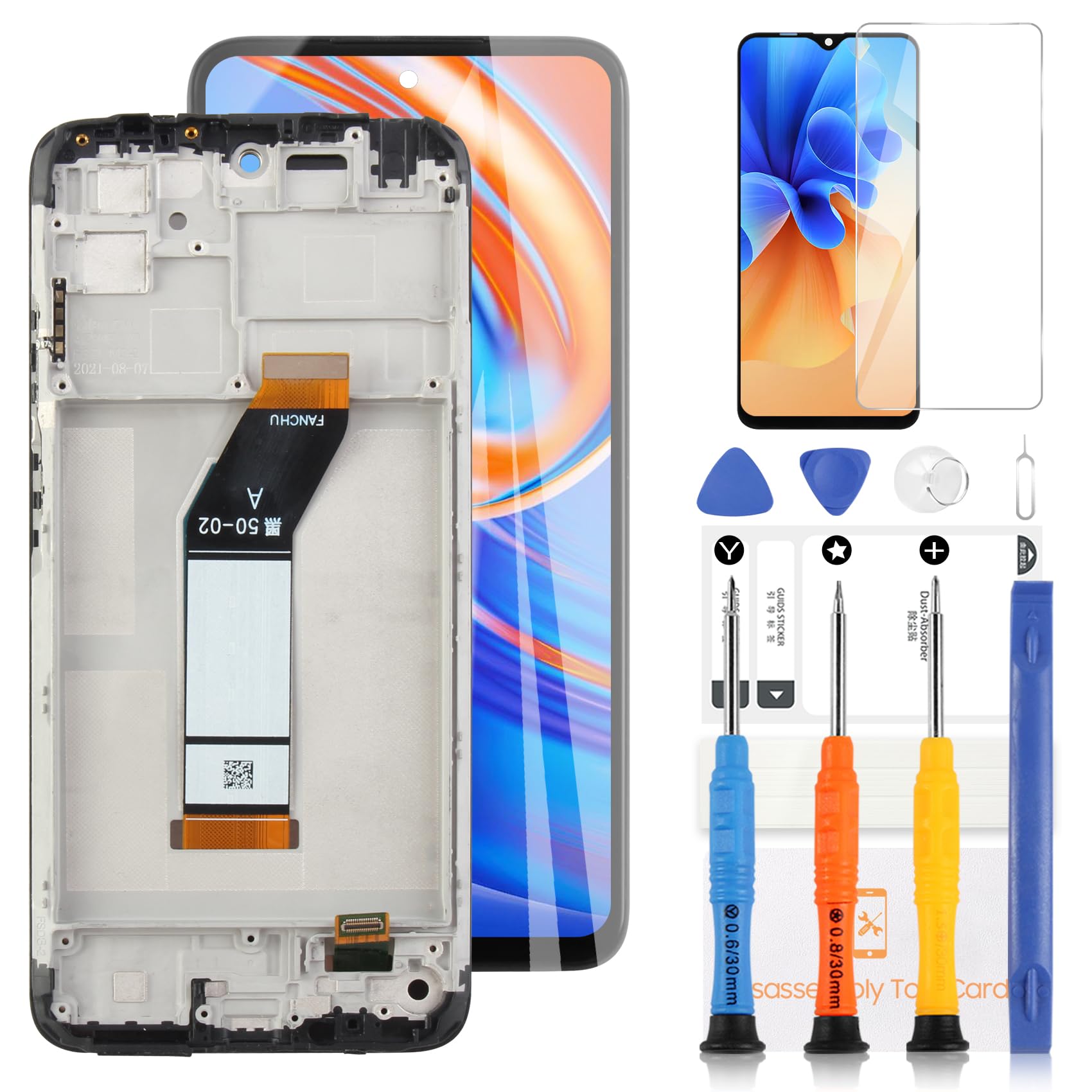Kit Schermo LCD Per Xiaomi Redmi 10 4G (2022) – Display Di Ricambio Con Cornice, Strumenti E Pellicola Protettiva
