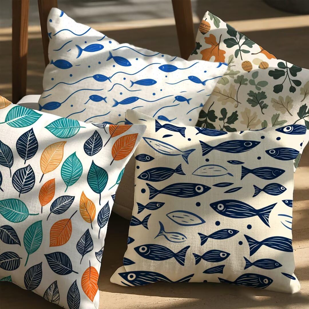 Federe Cuscini per Esterno 40 x 40 cm, Stile Scandinavo Copricuscini Divano Decorativi Set di 4 Geometria Copricuscino Impermeabili Lino Fodere Cuscini Decorativi per Giardino Soggiorno Sedie Ym28