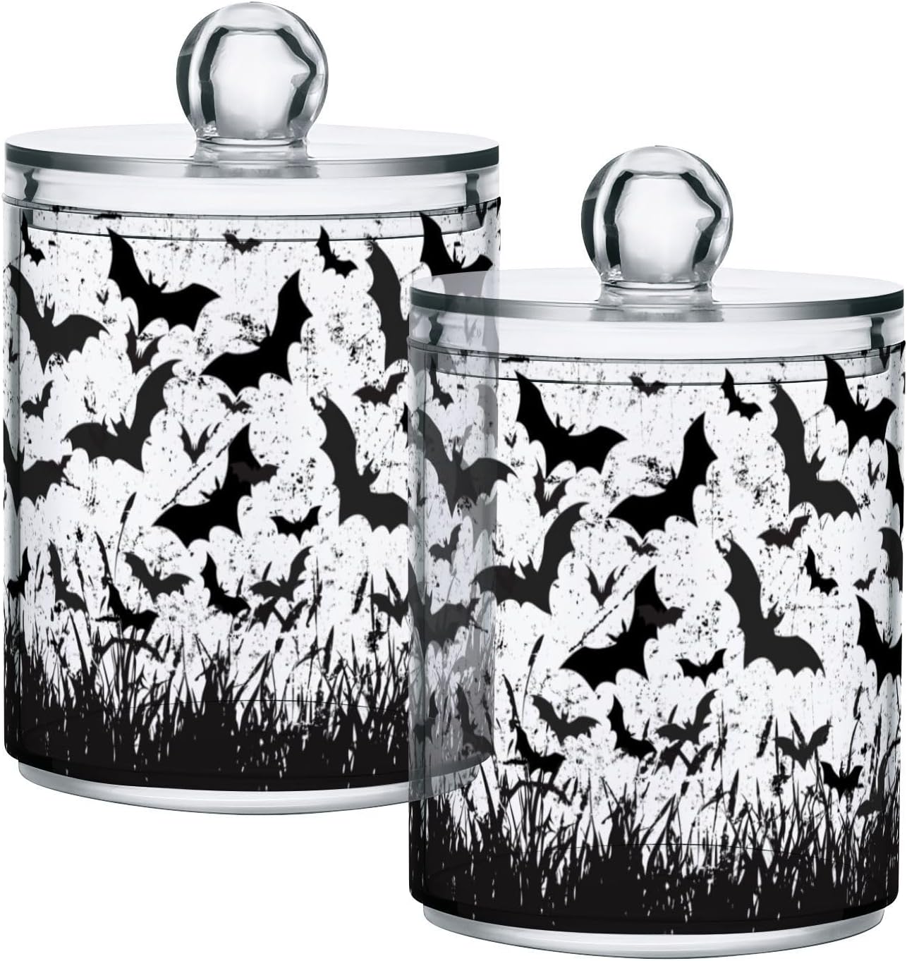 Bats 4 Pack Plastic Qtips Holder Bathroom Organizer Canisters for Cotton Balls/Swabs/Pads/Floss,Plastic Apothecary Jars for Vanity