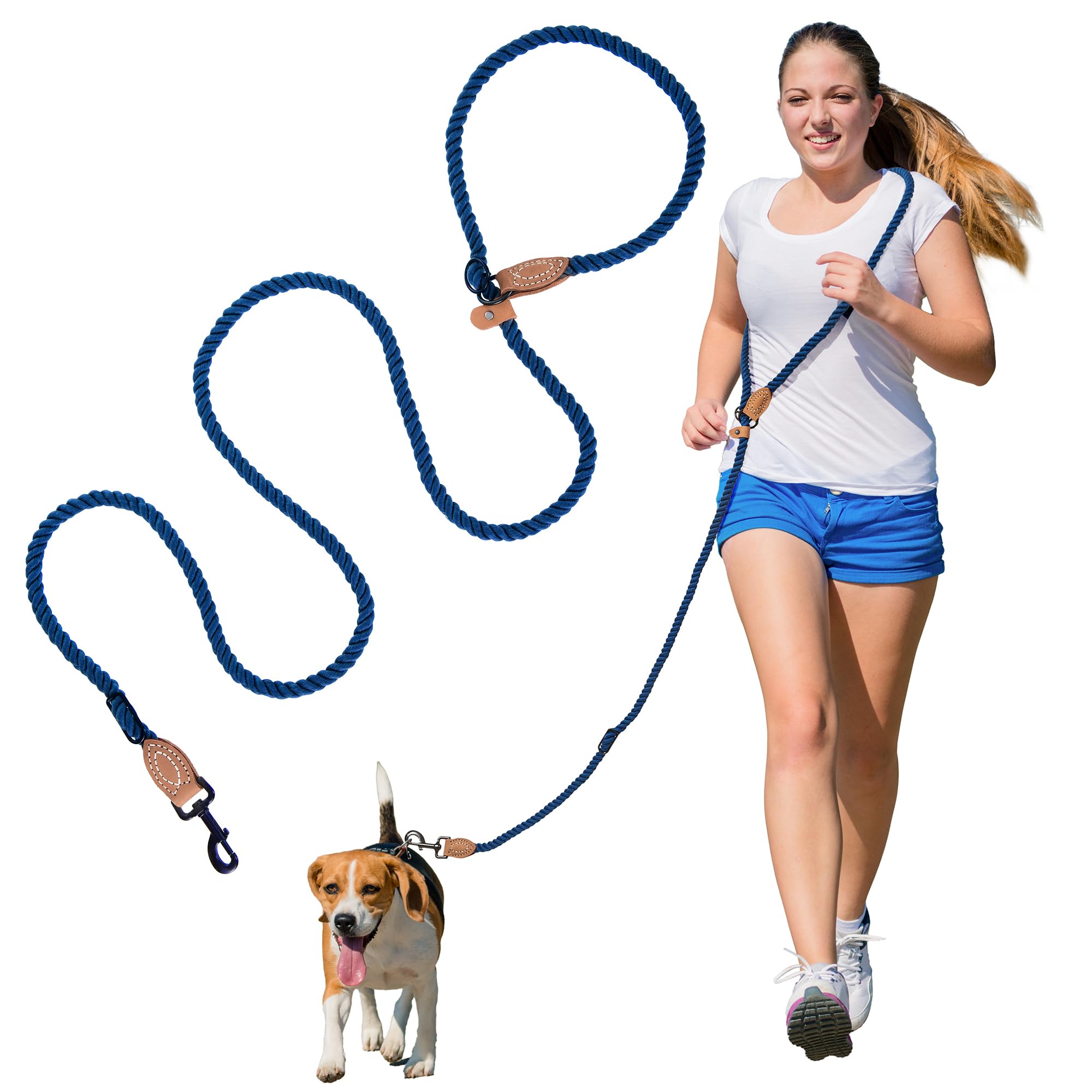 Mile High Life Hands Free Dog Leash, Crossbody Waist Leash with Genuine Leather Connection, Multifunctional Adjustable Slip Lead for Dog Walking