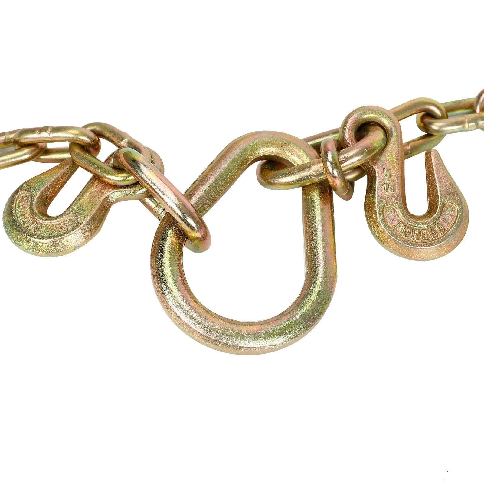 Ostacolo auto Catena Di Traino A V G70 Da 5/16" X 2' Con Ganci A J A Gambo Lungo E Ganci A Forcella; Catena Di Sicurezza Per Rimorchi E Autocarri A Pianale, Carico Di Lavoro Sicuro Di 4700 Libbre