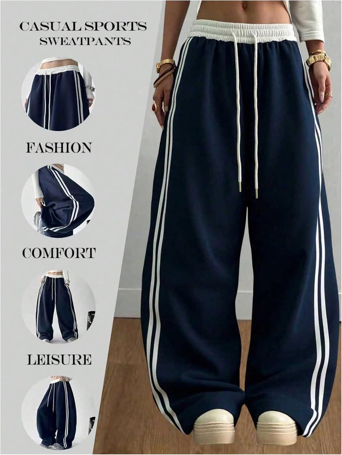 GORGLITTER Women's Y2K Barrel Sweatpants Wide Leg Sweat Pants Baggy Elastic Waist Oversized Drawstring Trousers