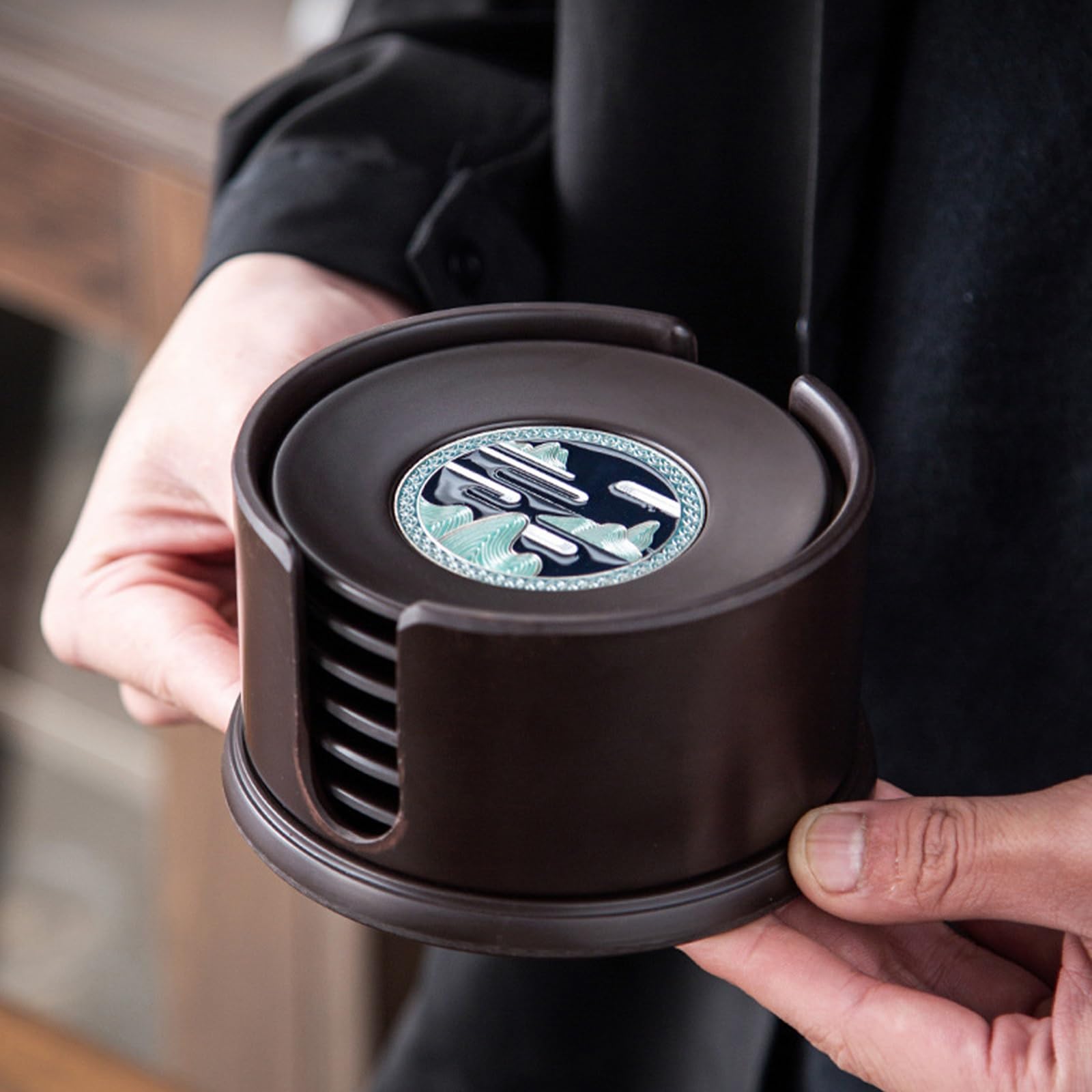 Posavasos té Kung Fu, Juego de 6 Posavasos Redondos, Accesorios la Ceremonia del té, protección contra el Calor, for Colocar Tazas de té en casa, la Oficina o el salón té(Brown)