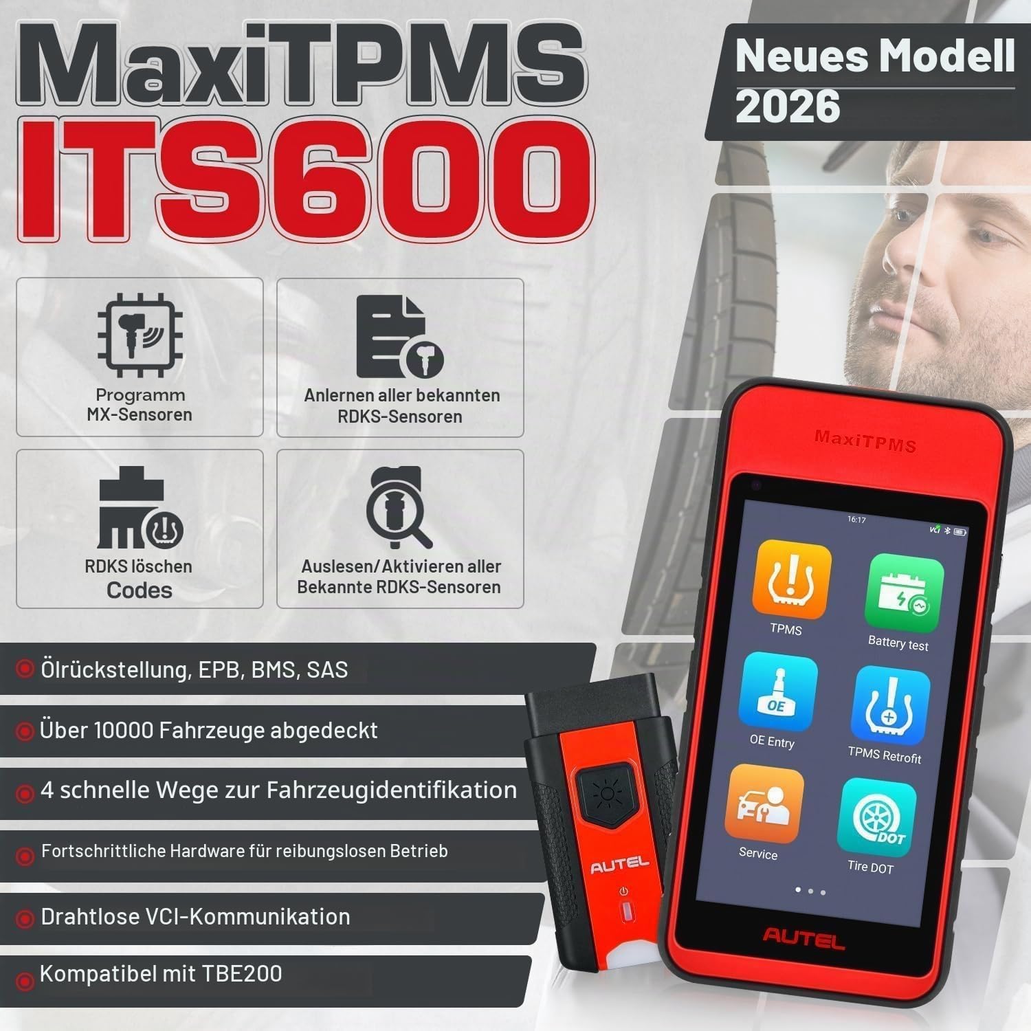 Autel MaxiTPMS ITS600 (E) Erweitertes TPMS Service Diagnosetool, 2026 Aktualisiert von TS508/TS601, ÖLS/EPB/BMS/SAS, Drahtloses Android 9.0, VIN Scan, MX-Sensor Program, Lebenslanges Aktualisieren