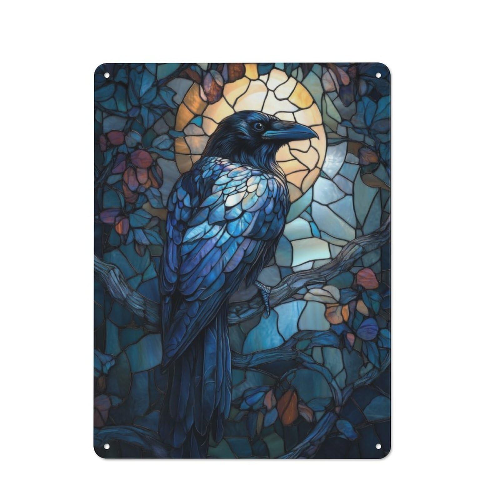 Junmoney Raven Stained Glass Retro Metal Sign 40X30cm For Café Or Home Bar, For Home Interiors, Feature Walls And Decorative Displays