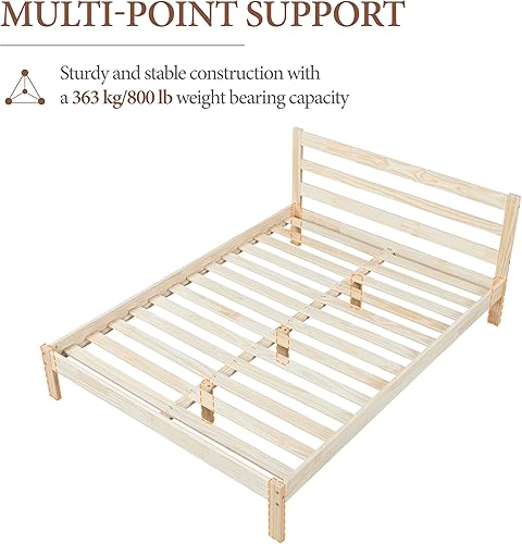 Miniatura 7 de Yaheetech Base de cama matrimonial de madera de pino maciza con cabecera con paneles, estilo Wicklow, soporte de listones de madera, sin ruido,