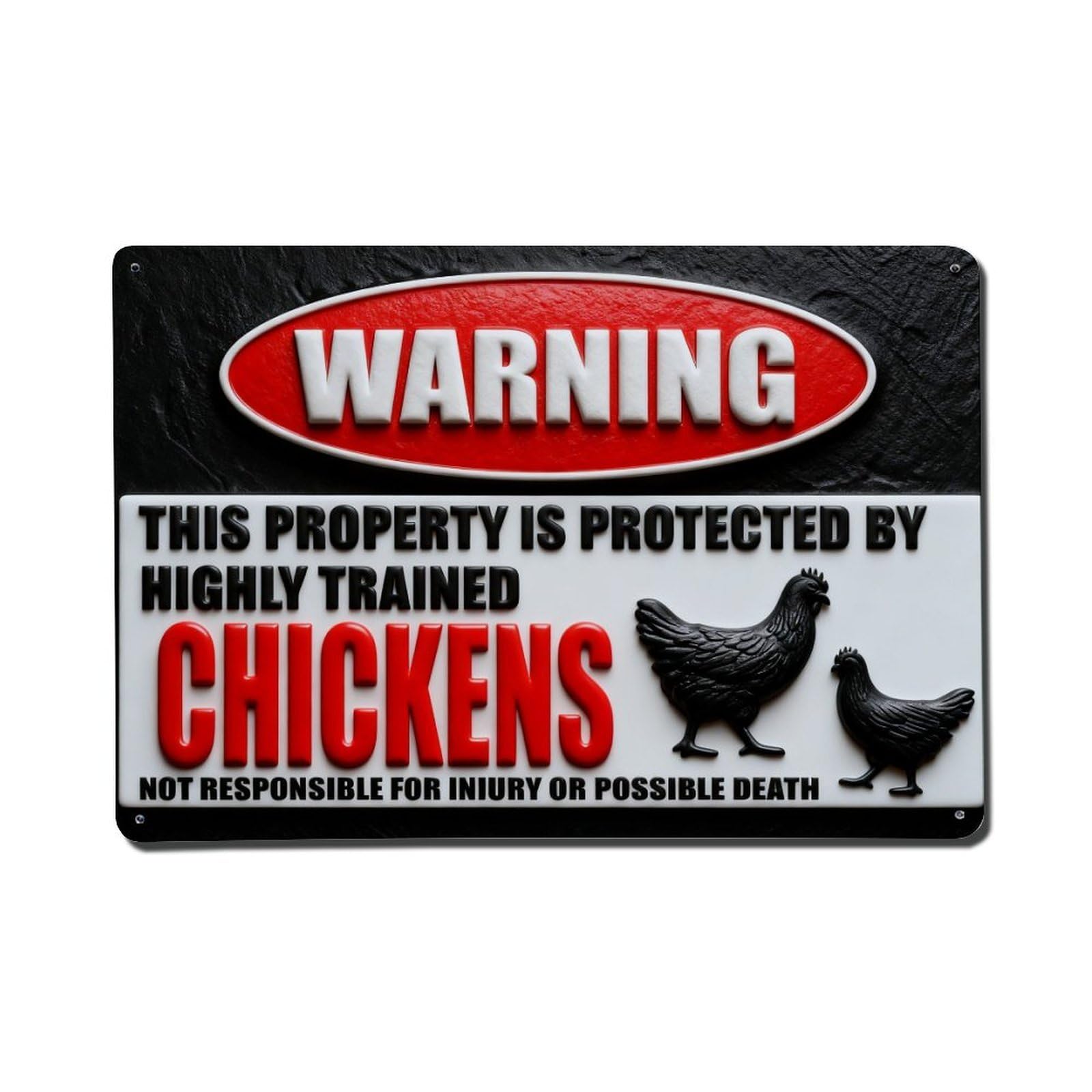 Iageret Vintage Warning Sign Chickens Protection Humor Metal Tin Sign Retro Wall Decor, Bar Garage Cafe Kitchen Home Wall Art Poster Decoration 8X12inches