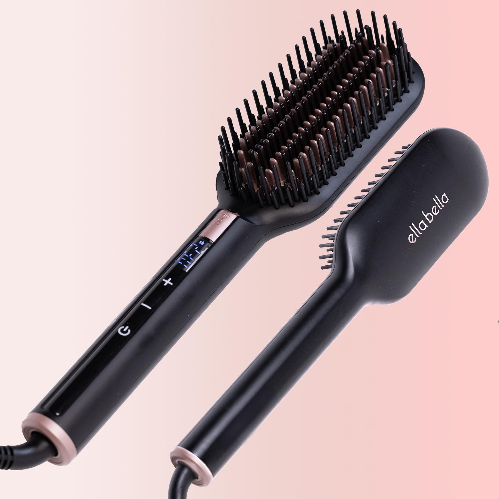 ELLA BELLA® Hair Straightening Brush • Heated Straightener Brush Comb • Straightens in 1 Pass • Ionic Technology for Healthier Hair • Suitable for All