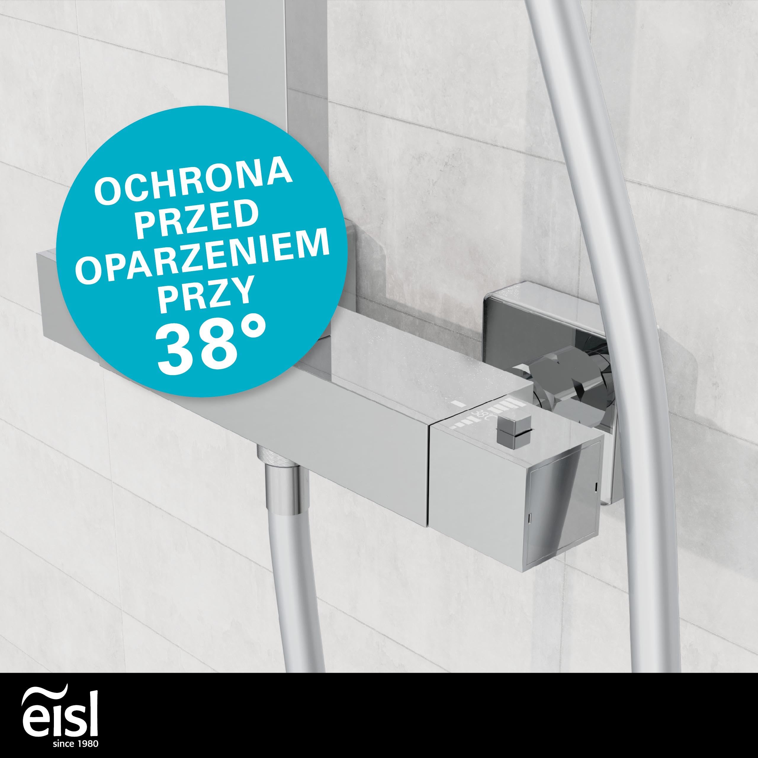 EISL CALVINO system prysznicowy z termostatem, kompletny zestaw prysznicowy z zestawem prysznicowym (deszczownica z uchwytem ściennym i termostatem prysznicowym, kolumna prysznicowa), chrom DX1104CST