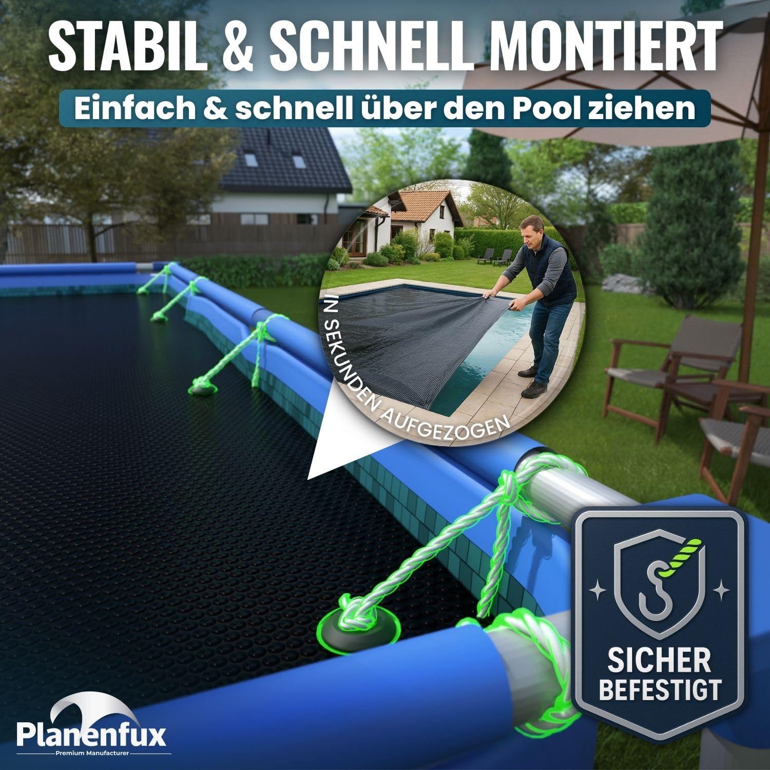 Planenfux® Solarplane Pool Rechteckig 300x200cm UV Chlor Salzwasser-Resistente Solarfolie Zuschneidbare Solarabdeckung