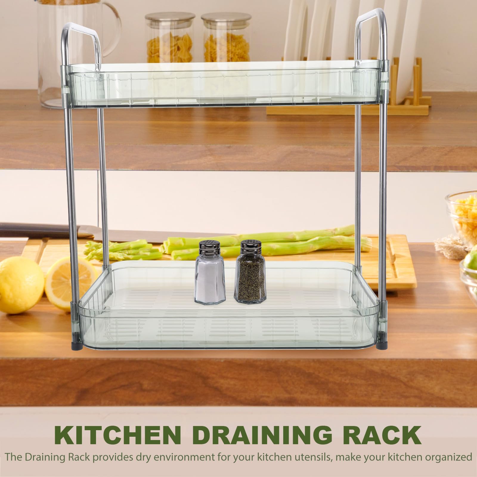 Abaodam Portabicchieri da Cucina Doppio Strato in Acciaio Inossidabile Design Drenante e Vassoio, Supporto per Tazze e Ciotole per Organizzare lo Spazio