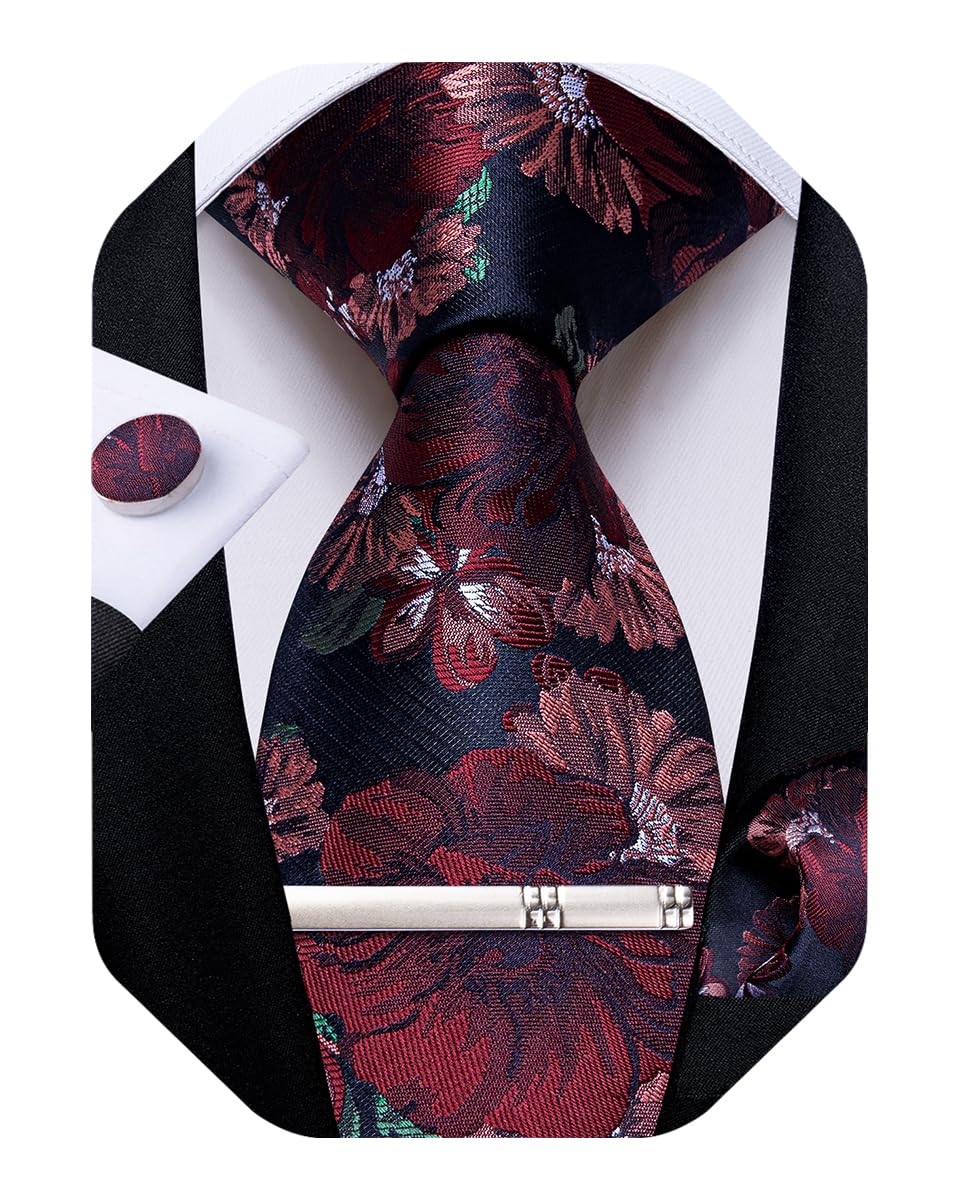 DiBanGu Silk Floral Ties for Men Woven Paisley Necktie