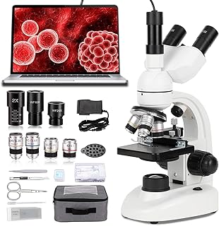 trinocular Microscope, 40X-5000X Magnification, Research Grade trinocular Compound Laboratory Microscope, high Resolution Optics, Suitable for Laboratory, Double-Layer Mechanical Stage…