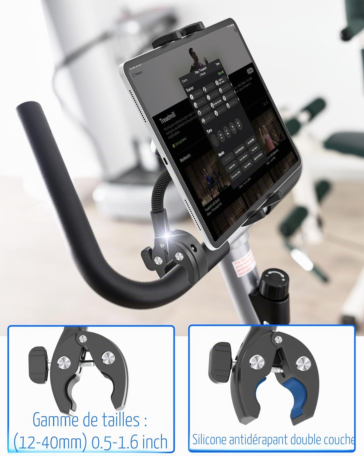 Col de Cygne Support Tablette de Vélo, [métallique intégrée] - Support de Tablette de vélo d'exercice,pour iPad, Sumsung Tab, Sony Autre 4.7-12.9" Telephone et Tablette