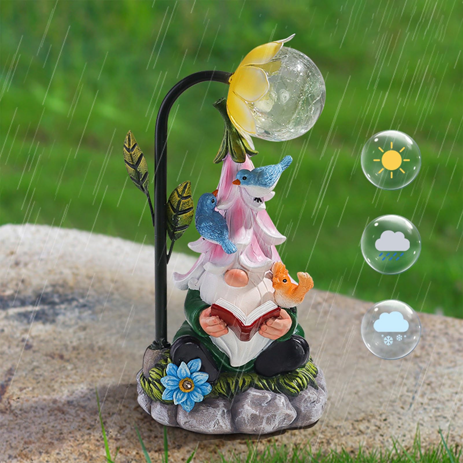 Enanitos de jardín para exteriores, gnomo de jardín solar de resina, divertido enano de jardín, resistente a la intemperie, figura con farolillo solar LED, figuras de jardín enano, luces de jardín