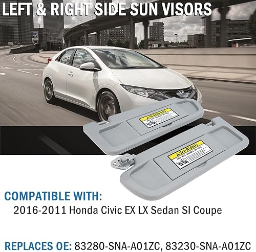 Miniatura 9 de Viseras solares, izquierda y derecha (lado del conductor y lado del pasajero), repuesto para Honda Civic 2006-2011 reemplaza 83280-SNA-A01ZA,