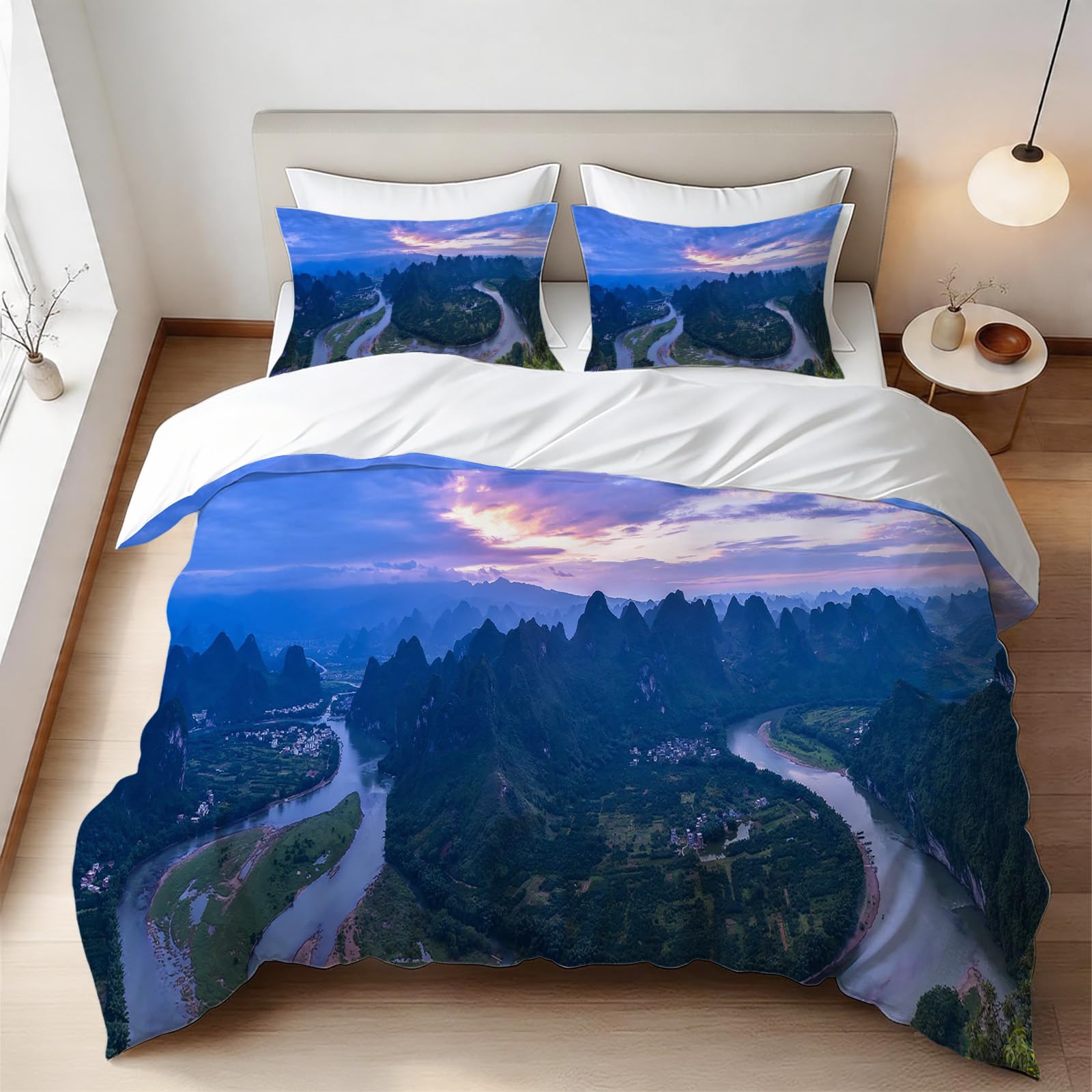 Housse de couette 160x200 cm forêt 3D parure de lit 1 personne en microfibre douce avec 2 taies