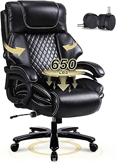 Silla de oficina grande y alta para personas pesadas, silla ejecutiva resistente de 650 libras con soporte lumbar ajustable, asiento ancho, silla de escritorio ergonómica de cuero con respaldo alto para adultos, 8 horas de trabajo diario