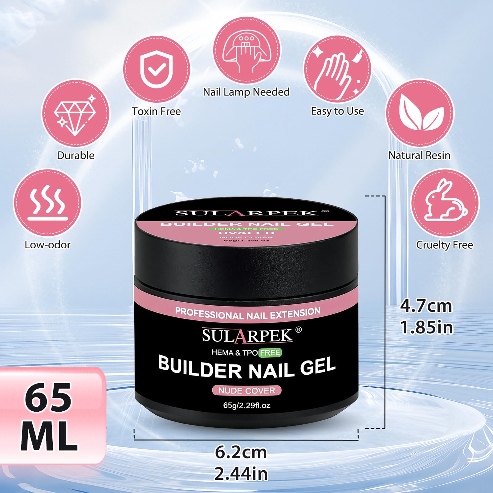 Sularpek Gel Construction Ongle UV, 65 ML Builder Gel, Base Gel UV Ongles, Gel de Construction Ongle pour Renforcement, Extension et Nail Art Manucure DIY(Nude Cover)
