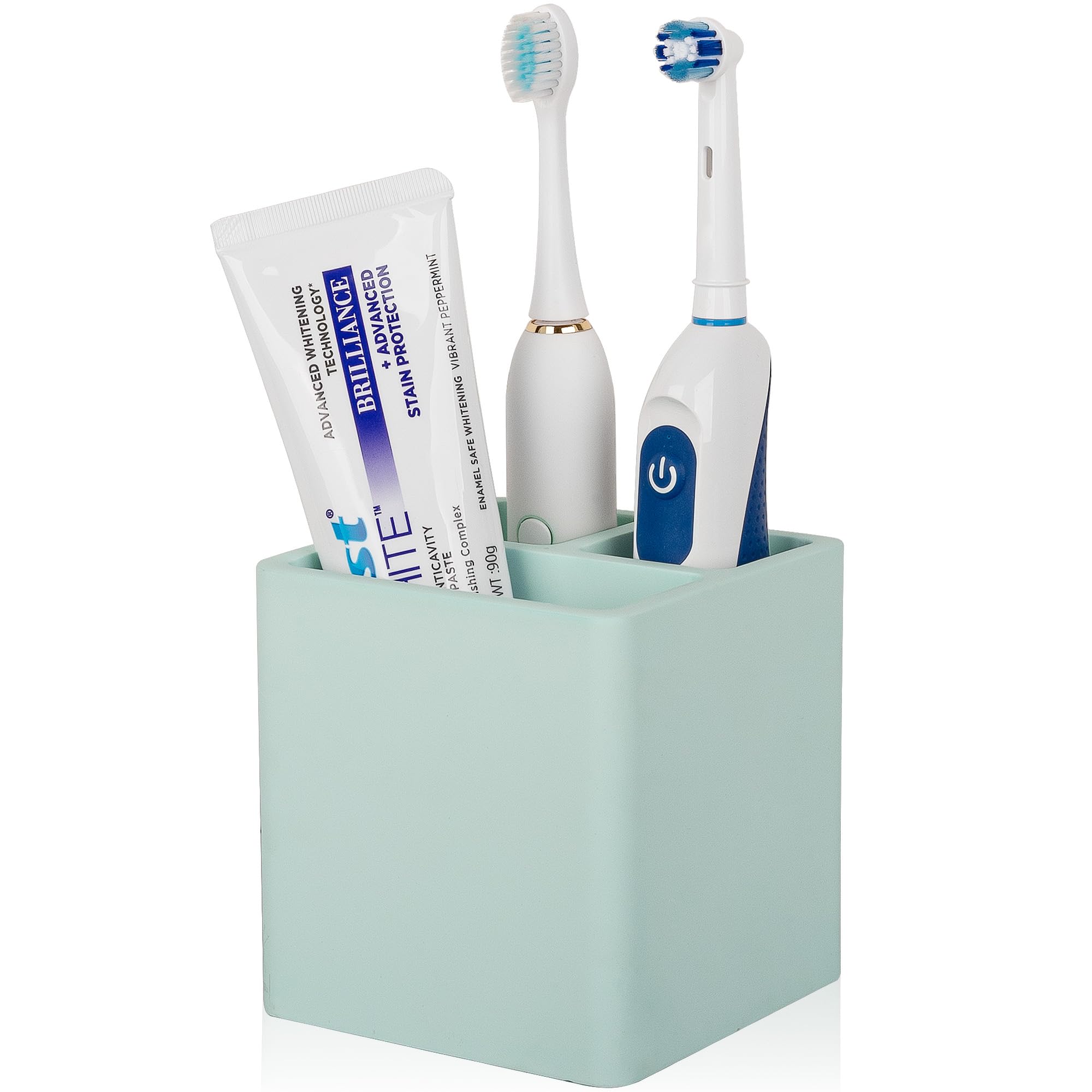 Diatomite Toothbrush Holders for Bathrooms, Electric Toothbrush and Toothpaste Holder 3 Slots Tooth Brush Organizer for Bathroom Countertop, Shower, Vanity - Green