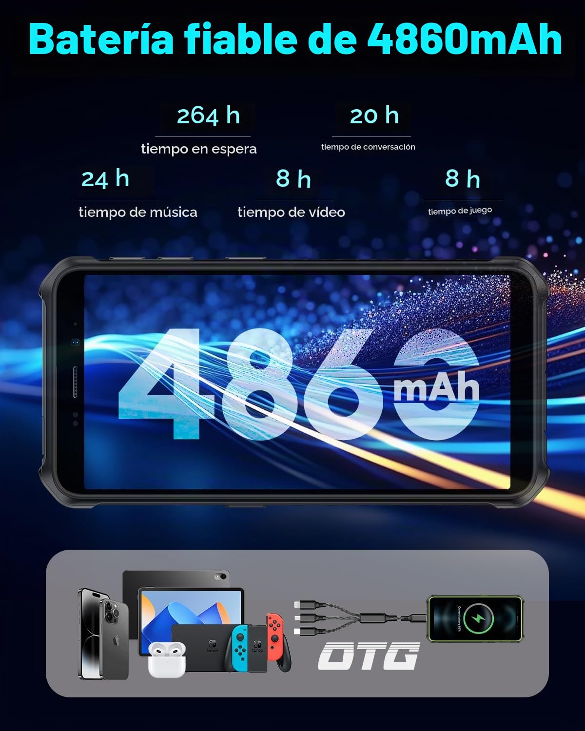 Ulefone Armor X12 Móvil Resistente (2024) Android 13, Teléfono Todoterreno 5,45" HD, 6GB+32GB(256GB SD) Movil Robusto, 4860mAh Batería, 13MP+8MP, Móvil Doble 4G/NFC/GPS/OTG/2 Años de Garantía