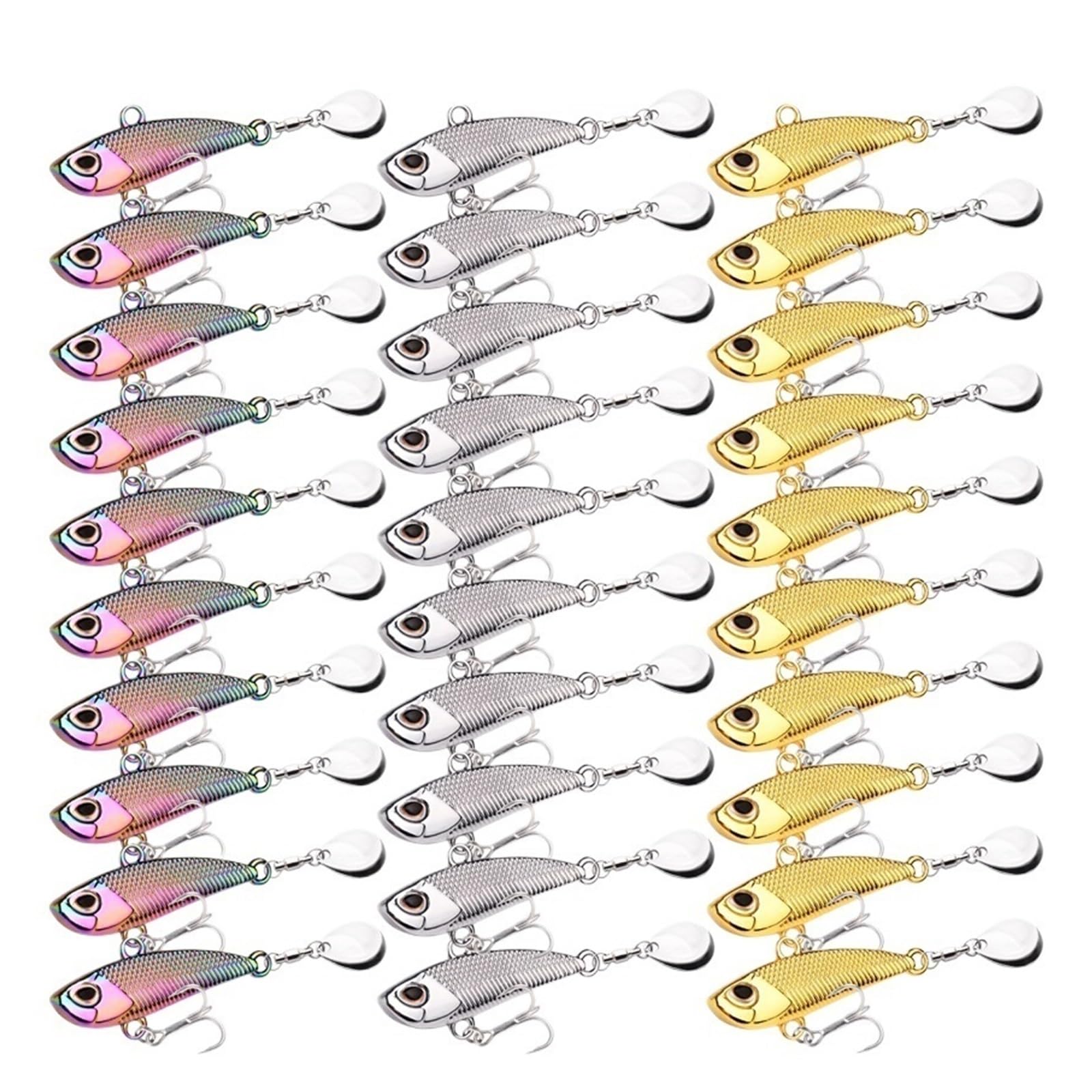 10/30 szt. obrotowych cekinowych przynęt wędkarskich Crankbait na pstrągi, twarda przynęta 10G, 20G, 30G, szczupakowa, jigging, karp, bas, swimbait(30PCS,15g-4.7cm)