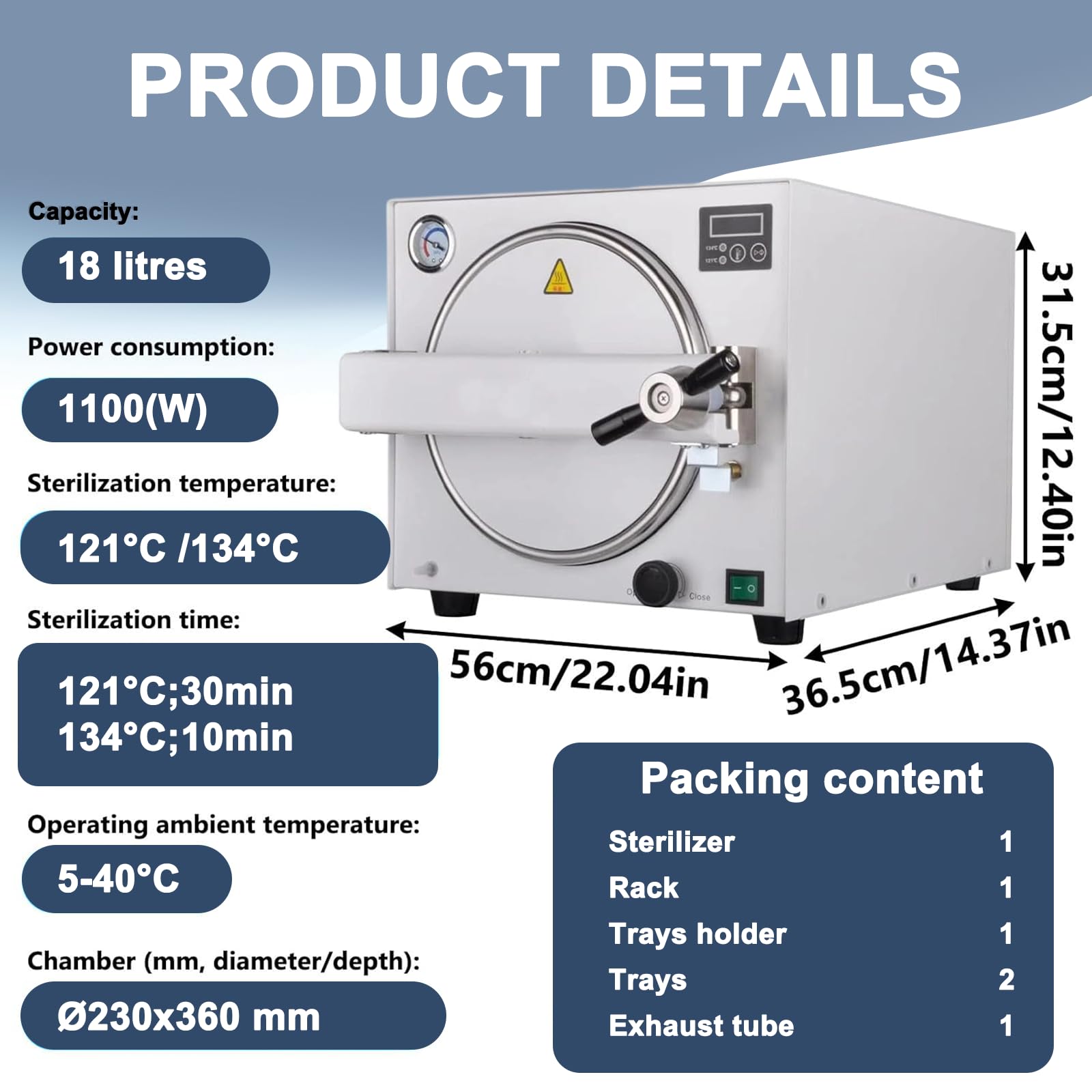 Attrezzatura for Autoclave Sterilizzatrice Efficiente, Laboratorio/Forniture Mediche Professionali, Temperature 121°C/134°C Due da Scegliere, per Autoclave A Vapore