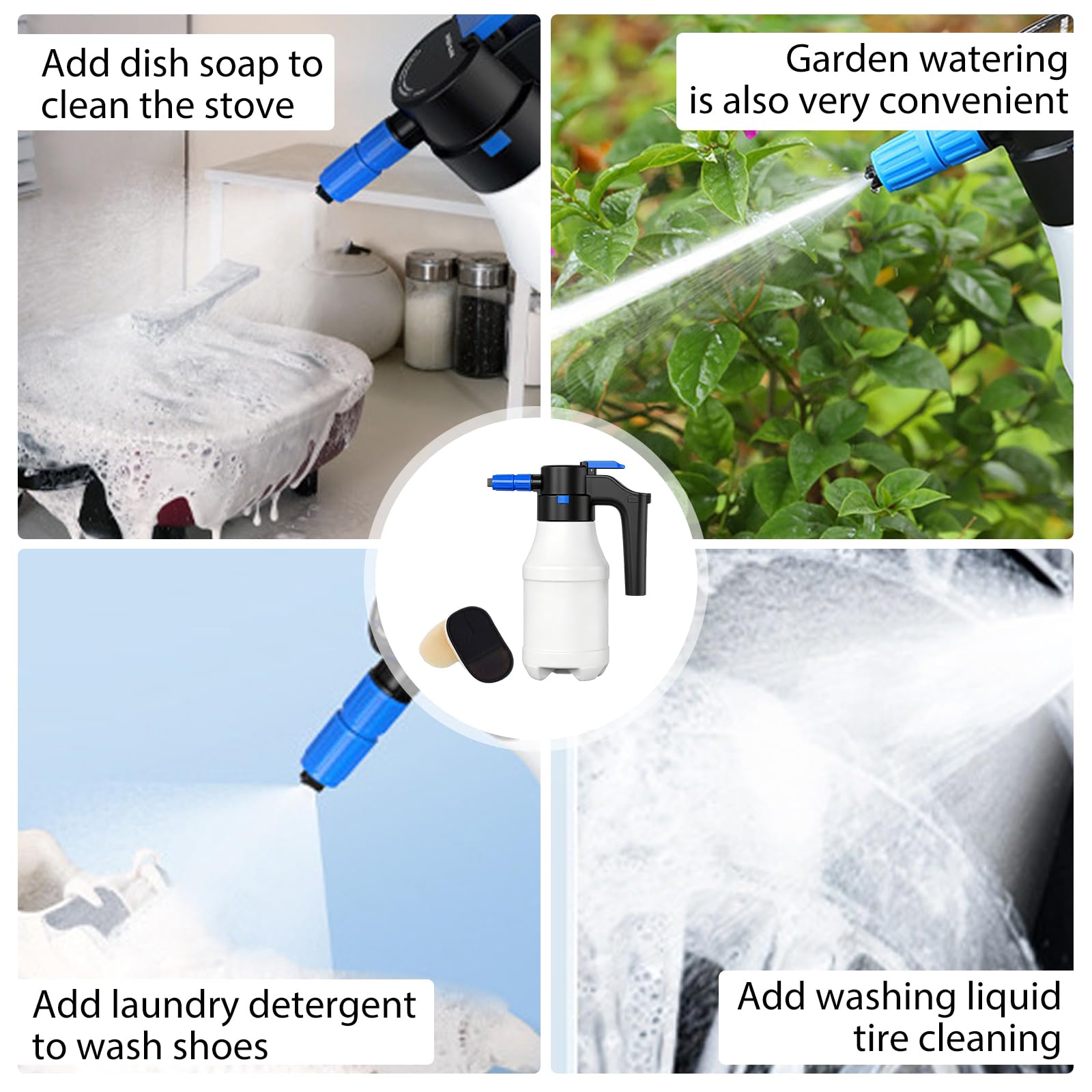 Spruzzatore elettrico di schiuma da 1,5 l, spruzzatore elettrico per auto, con 2 guanti da lavaggio, spruzzatore di schiuma per auto, senza fili USB, PP, portatile, per la cura dell'auto in giardino e