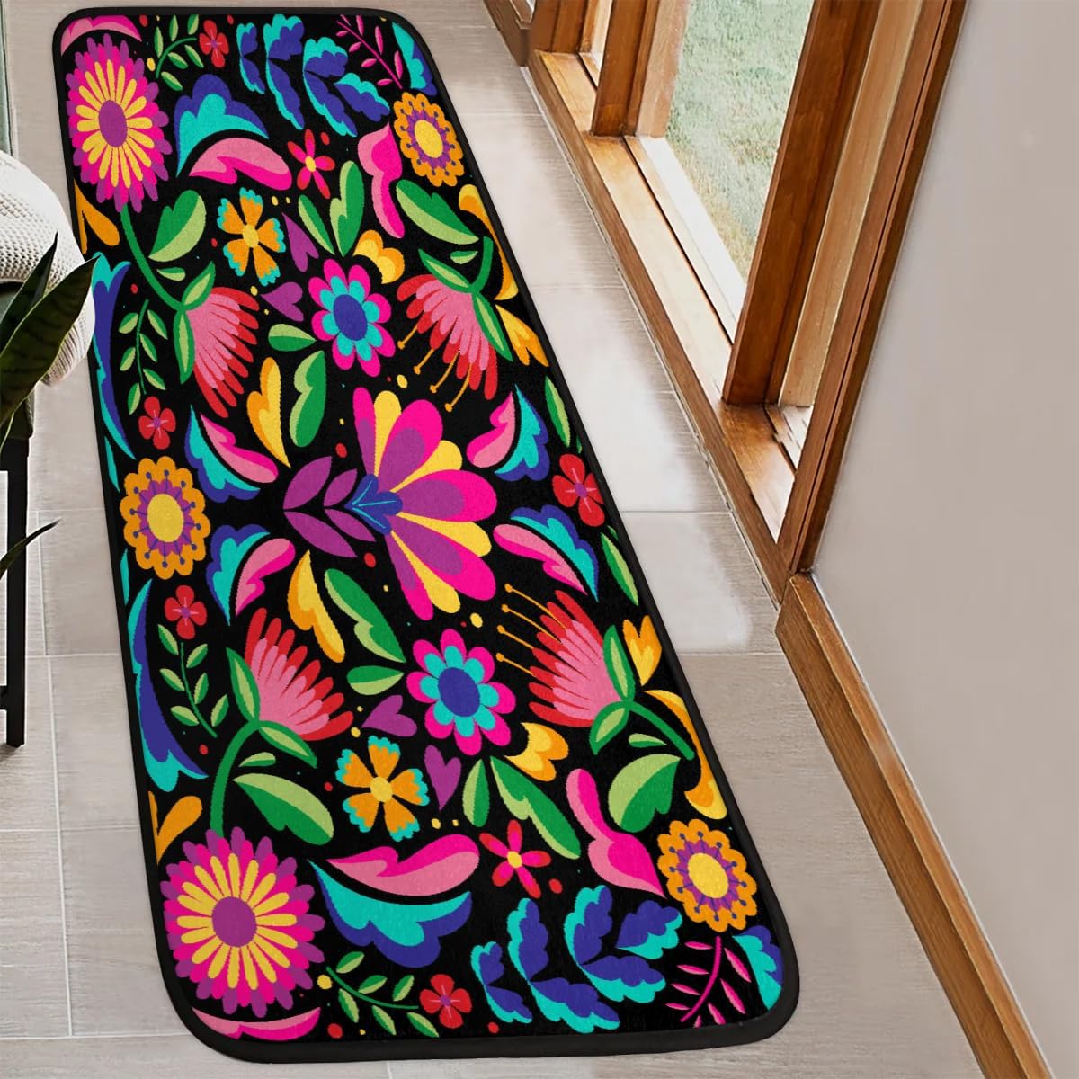 Nice Mexican Flowers Kitchen Rug,Kitchen Runner Rug Non Slip Washable Standing Desk Mat Laundry Room Runner Rug Area Rugs for Floor Bathroom,Hallway,Office,Sink,Indoor 24''x72''