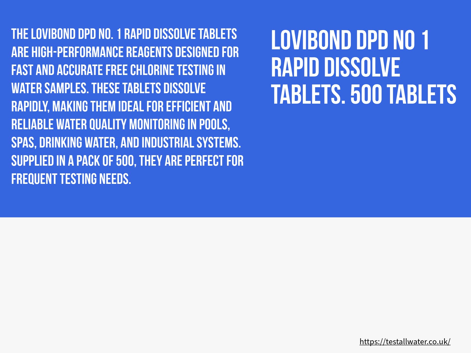 Lovibond DPD No 1 Rapid Dissolve Tablets. 500 Tablets