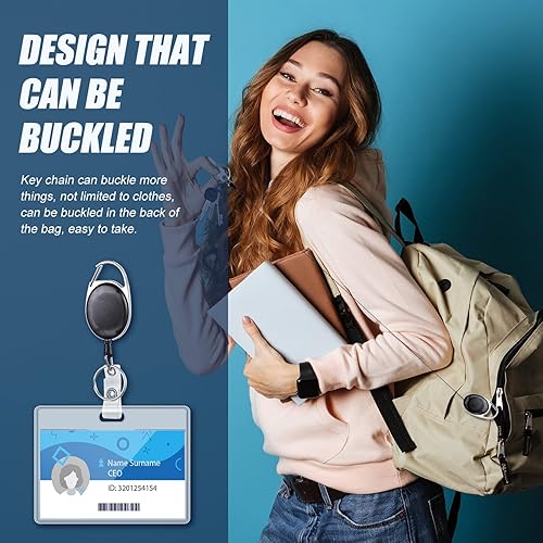 Miniatura 2 de Paquete de 100 carretes retráctiles para insignias a granel resistentes con mosquetón clip para cinturón y llavero para tarjeta de cordón,