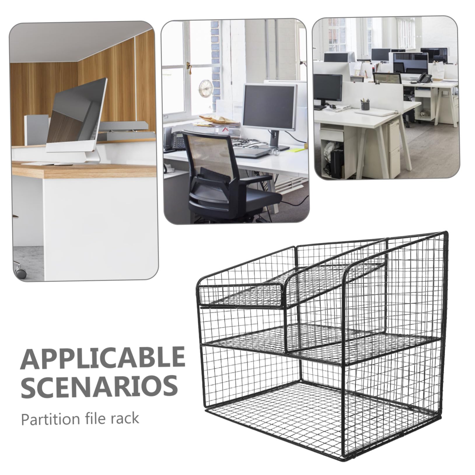 Organiseur de Bureau Noir Moyen avec Support Téléphone Plateau à Courrier et Range-documents Maille Métallique Organiseur de Fichiers Robuste pour Espace de Travail et Rangement de