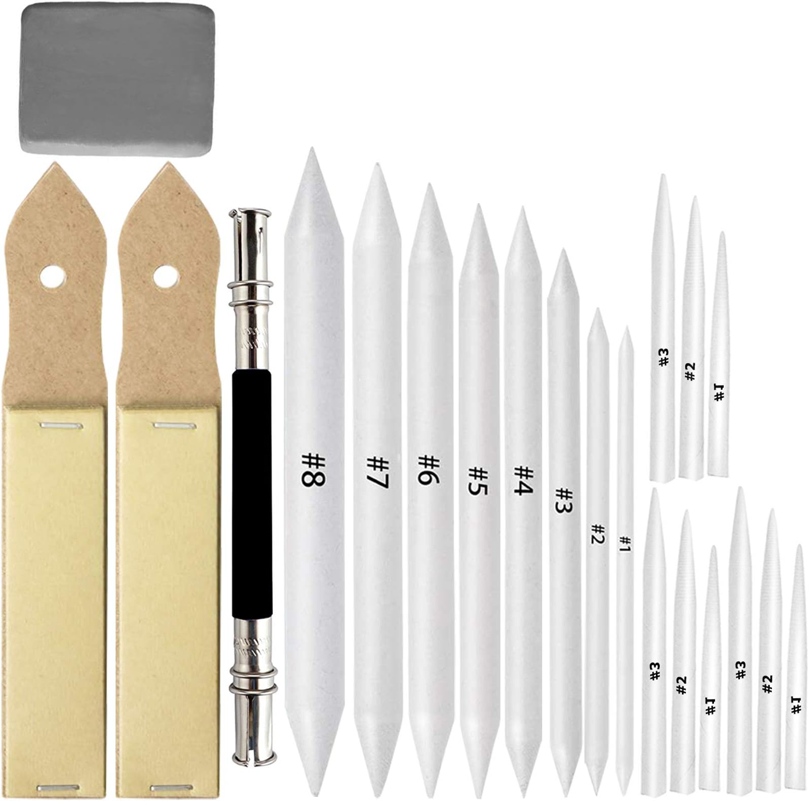 21 Pcs Blending Stumps and Tortillions Set with Sketch Sandpaper Pencil Sharpener Pointer and Pencil Extension Tool Drawing Art Kneaded Eraser for Student Sketch Drawing Set by VENCINK