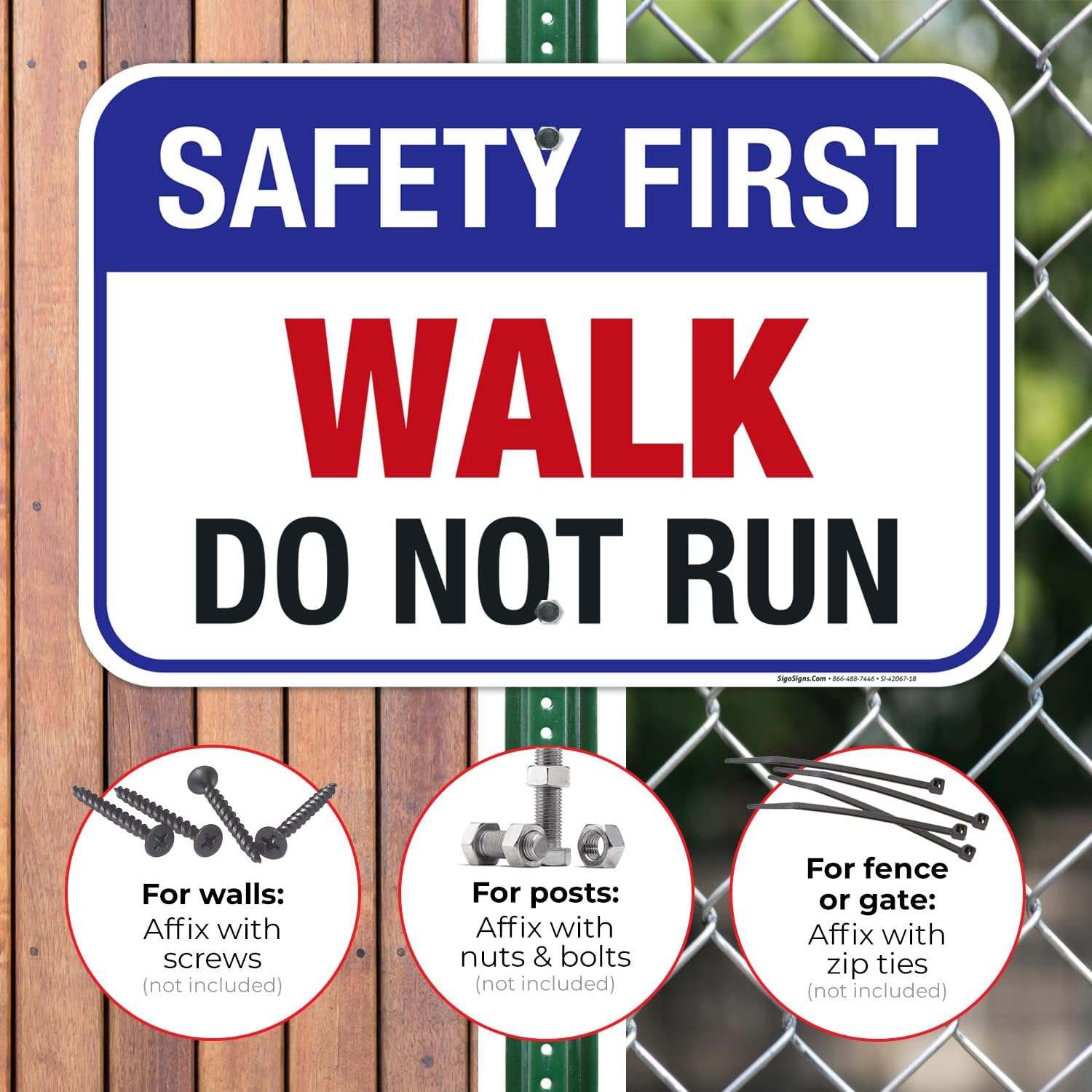 Safety First Walk Do Not Run Pool Sign, 12x18 Inches, Rust Free .063 Aluminum, Fade Resistant, Made in USA