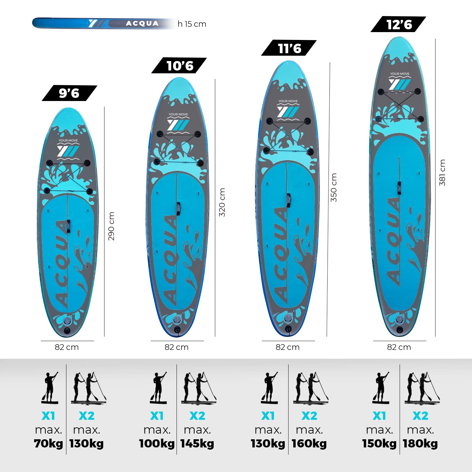 YM SUP Gonfiabile Premium Stand Up Paddle, Tecnologia '3D Drop Stitch HD' + 'STL-Fusion', Marchio e Assistenza ITALIA, Anelli Zaino Viaggio Leash e Accessori Inclusi, Varie Versioni, Bianco o Grigio